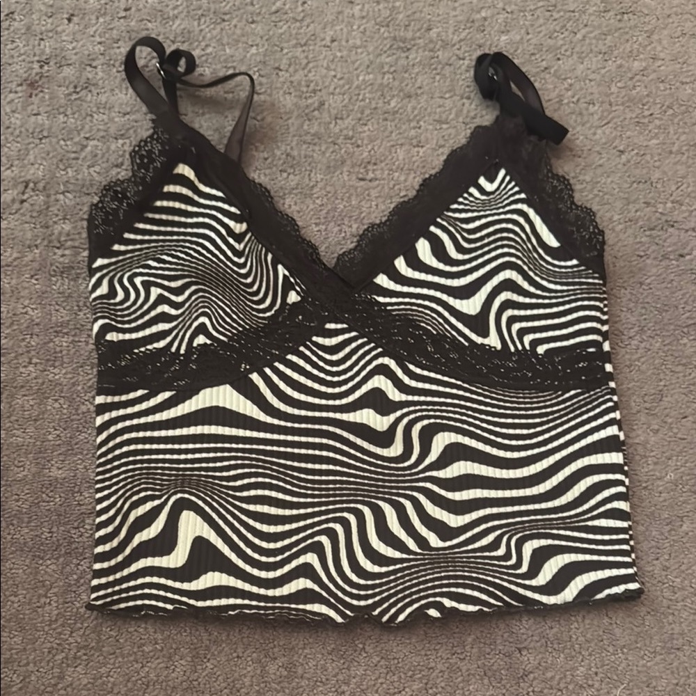 Zebra Print Lace Trim Cami Top